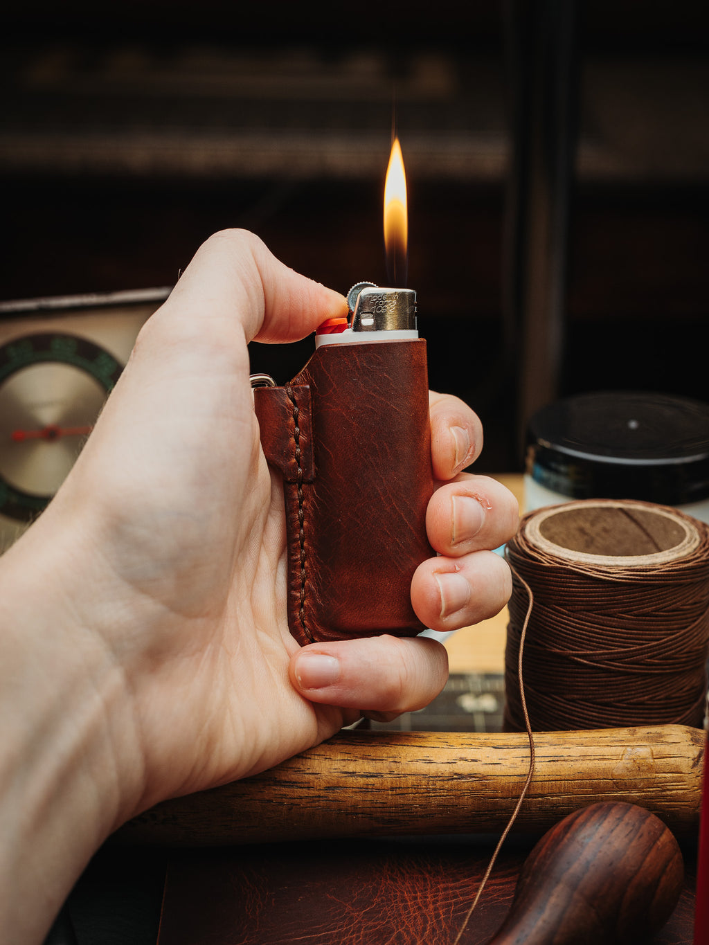 Italian Leather Bic Lighter Holder