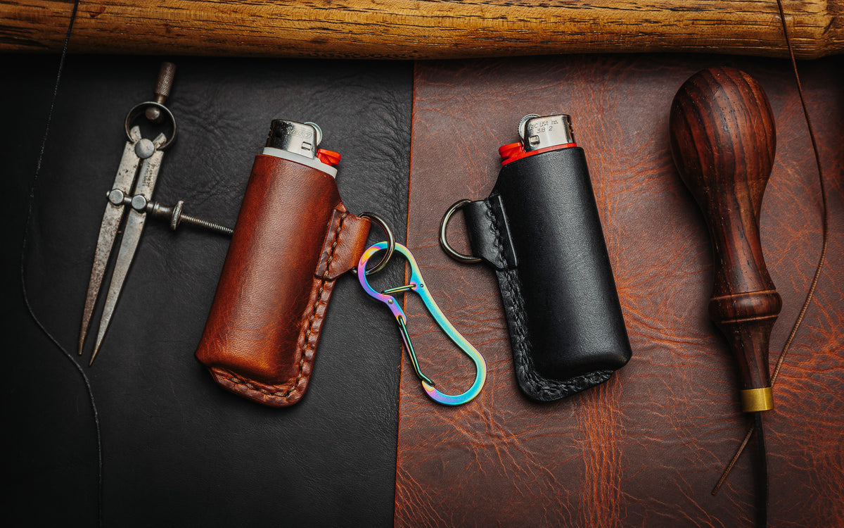Italian Leather Leather Bic Lighter Holder